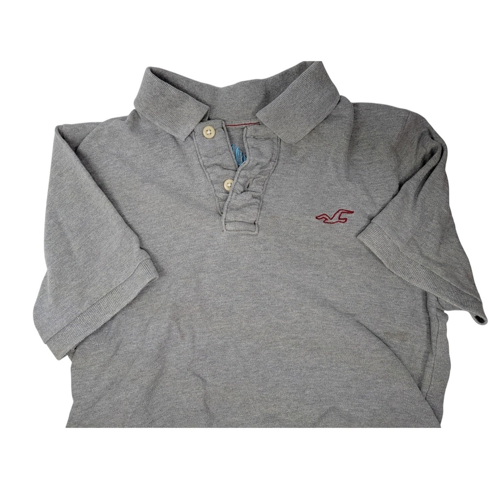 Y2K Hollister Mens Short Sleeve Polo Shirt Gray Cotton Pique Logo Size M